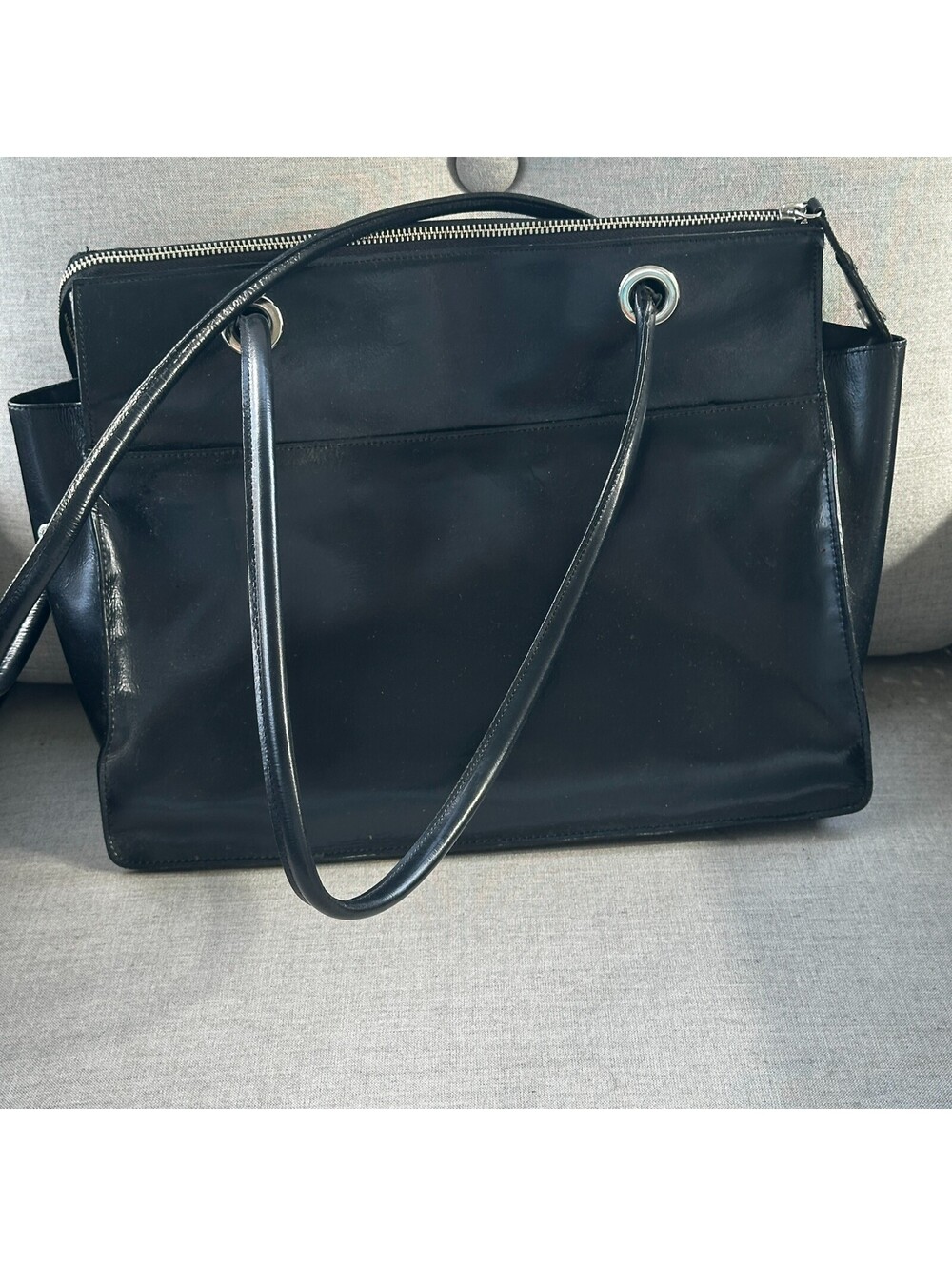 Franklin Covey Black Genuine Leather Business Tote Bag w/Pouch